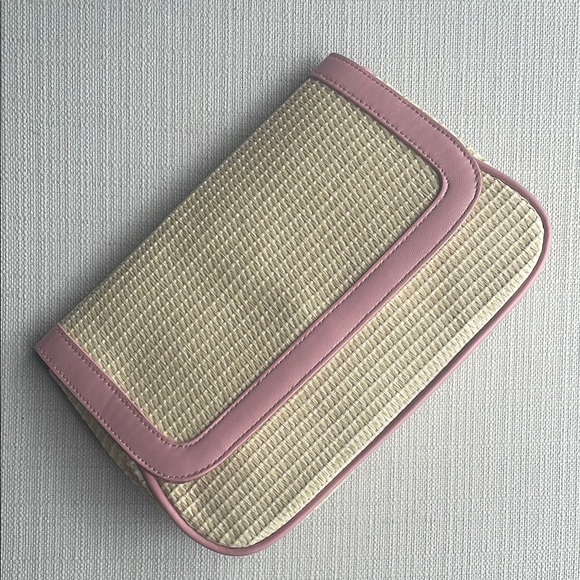 Lancome raffia straw Clutch cosmetics pouch cream/pink - Picture 11 of 15